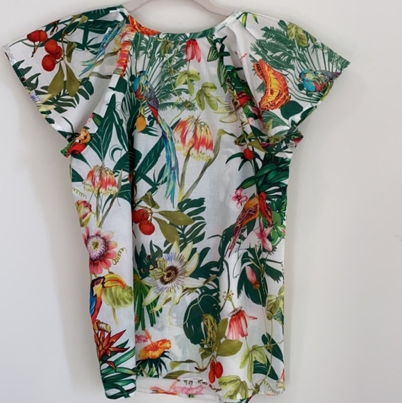 J. CREW Into The Wild Italian Ratti Tropical Floral Print Ruffle Sleeve Top NWT - Picture 9 of 14